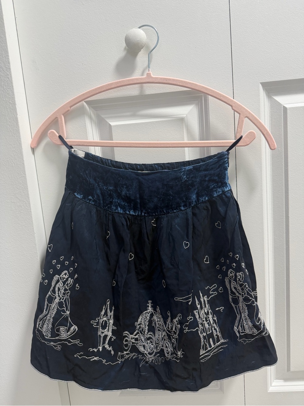 MonnaLisa Navy Blue Circle Skirt with White Storybook Embroidery